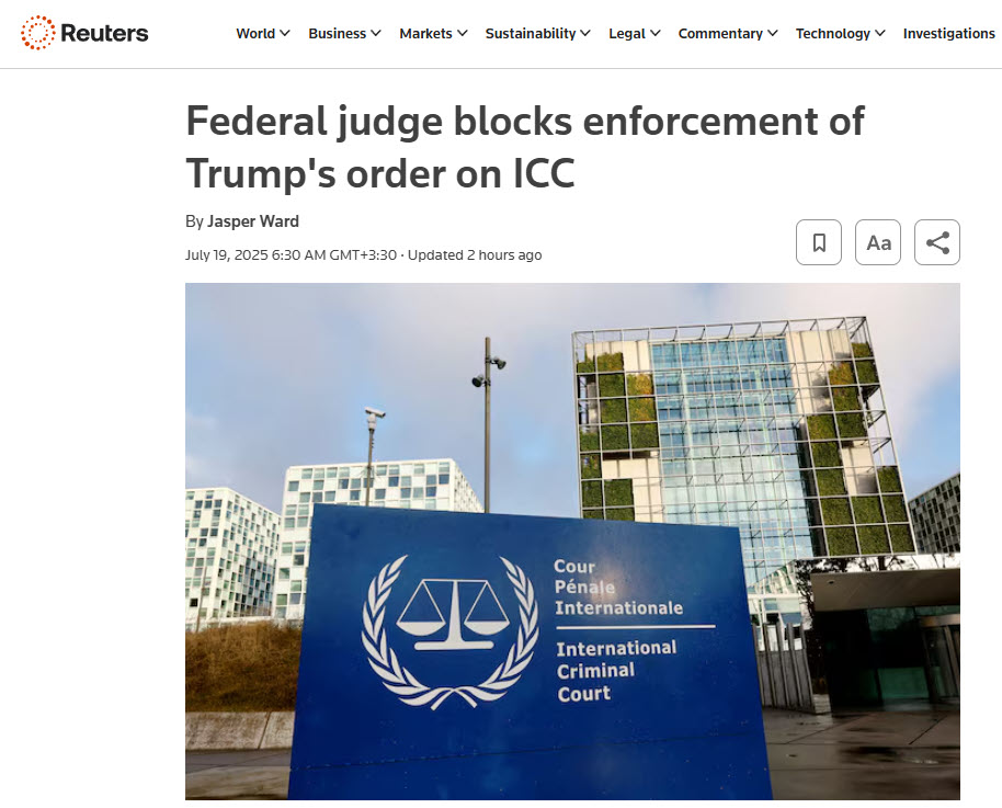 1 - شکست حقوقی ترامپ در برابر قانون اساسی آمریکا- Federal judge blocks enforcement of Trump_s order on ICC