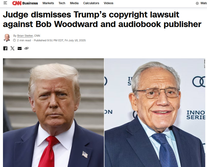 4-شکست جدیدی برای ترامپ در دادگاه فدرال - Judge dismisses Trump’s copyright lawsuit against Bob Woodward and audiobook publisher
