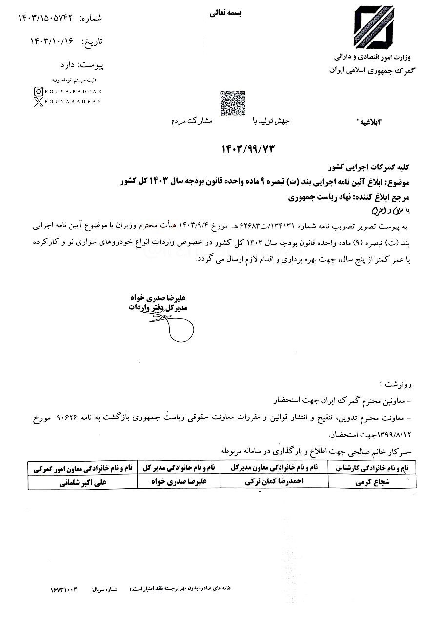 آیین‌نامه واردات خودروهای نو و کارکرده