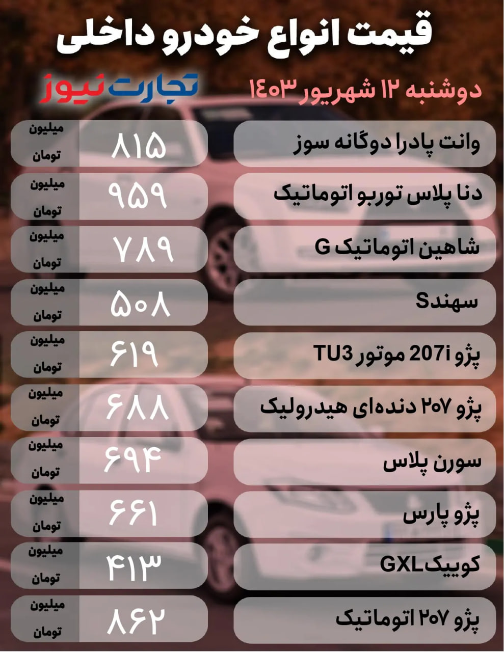 قیمت-خودرو-امروز