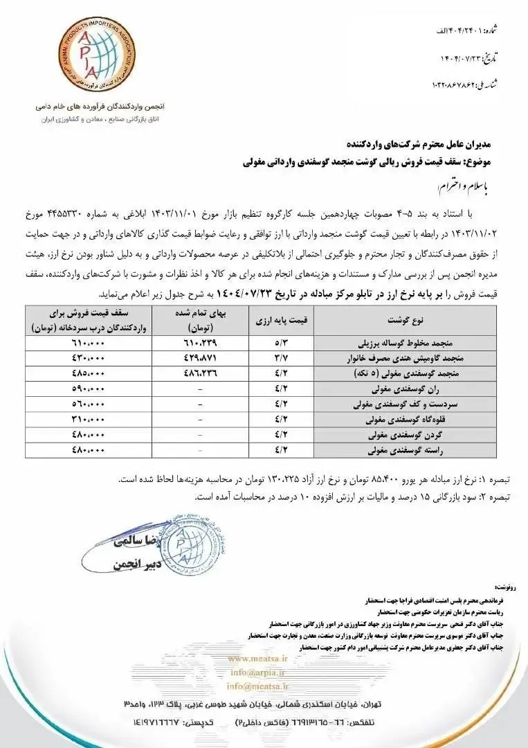 گوشت وارداتی را از این قیمت بالاتر نخرید گوشت وارداتی را از این قیمت بالاتر نخرید