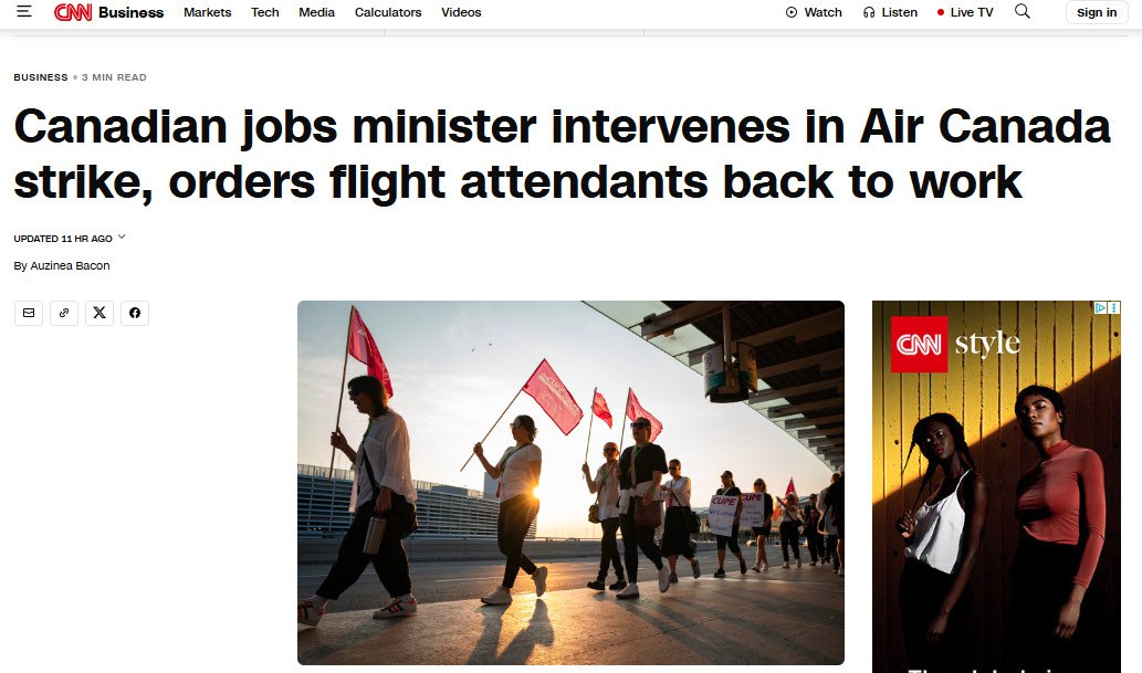 لغو صدها پرواز ایرکانادا به دلیل اعتصاب