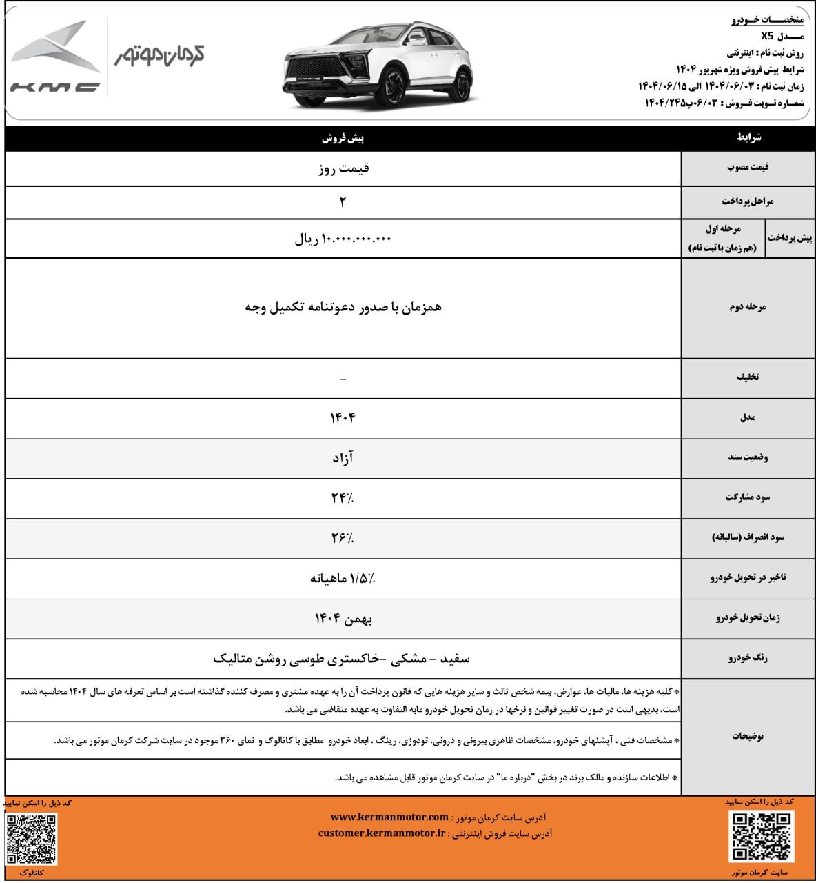 مرحله جدید پیش فروش محصولات لوکس کرمان موتور (شهریور ۱۴۰۴) مرحله جدید پیش فروش محصولات لوکس کرمان موتور (شهریور ۱۴۰۴)