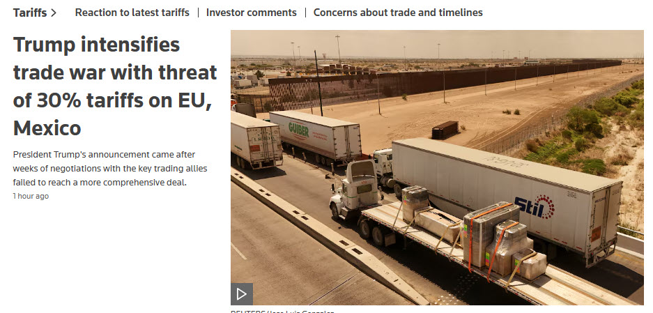 1-  تعرفه ۳۰ درصدی ترامپ علیه اروپا و مکزیک -Trump intensifies trade war with threat of 30% tariffs on EU_ Mexico