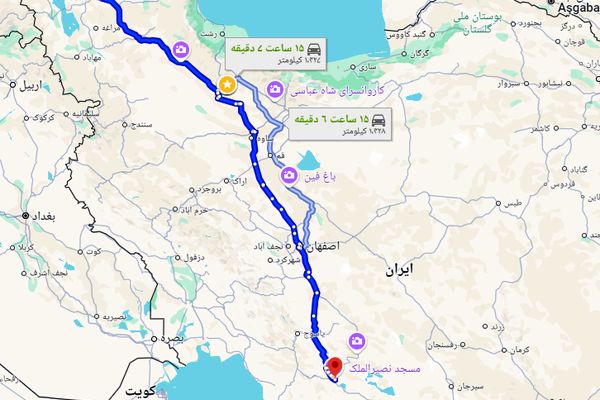 فاصله تبریز تا شیراز (هوایی + زمینی)
